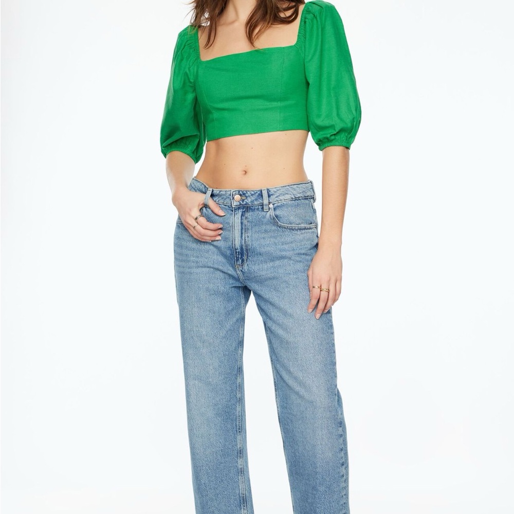 Green Puff Sleeve Crop Top - Picture 4 of 8